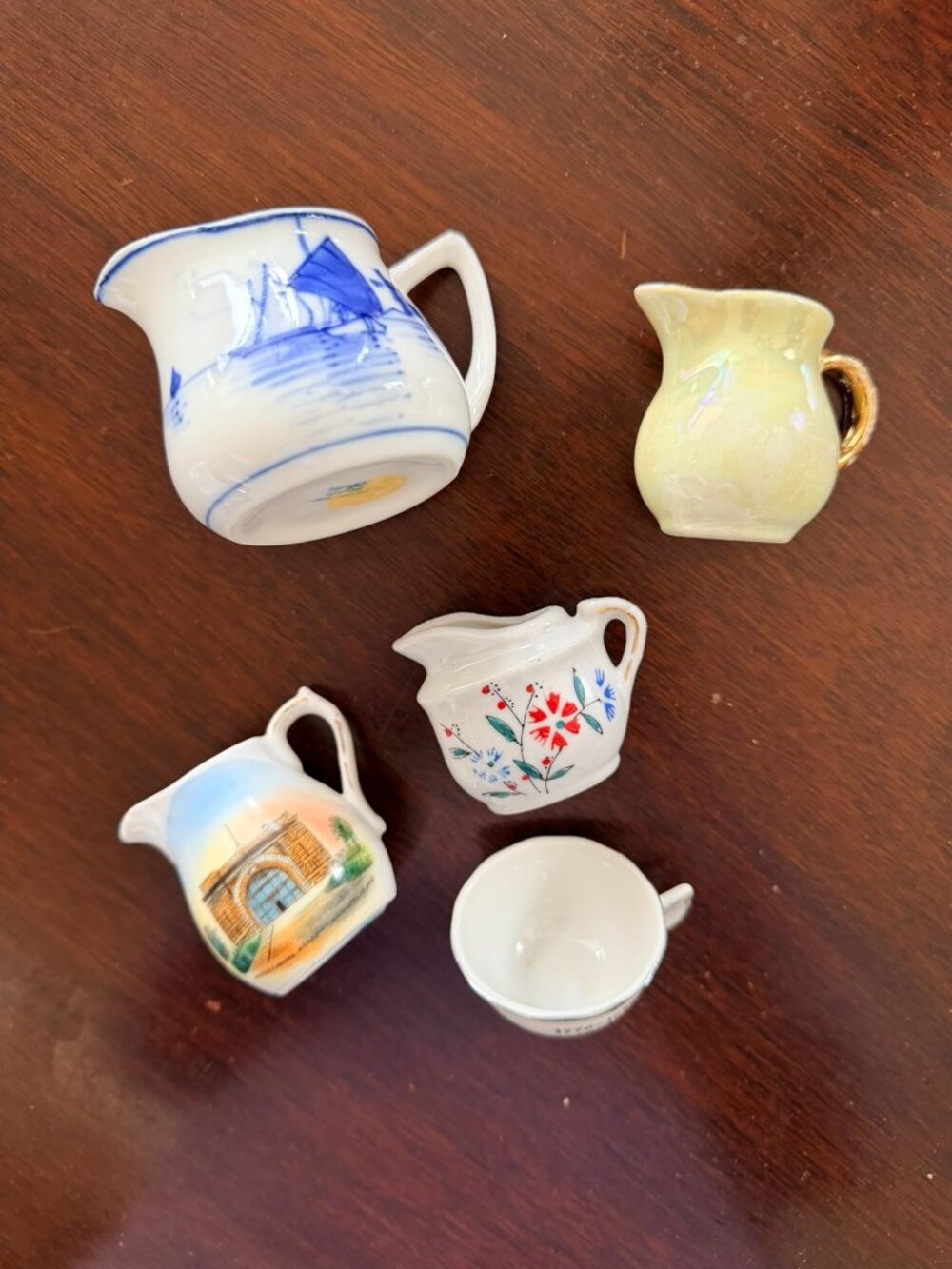 Vintage Miniature Creamer Pitcher & Cup Collection Hand-Painted Made In Japan &